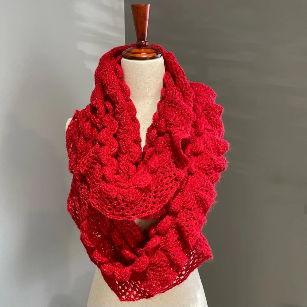 Betsey Johnson Red Metallic Infinity Neck Knit Scarf